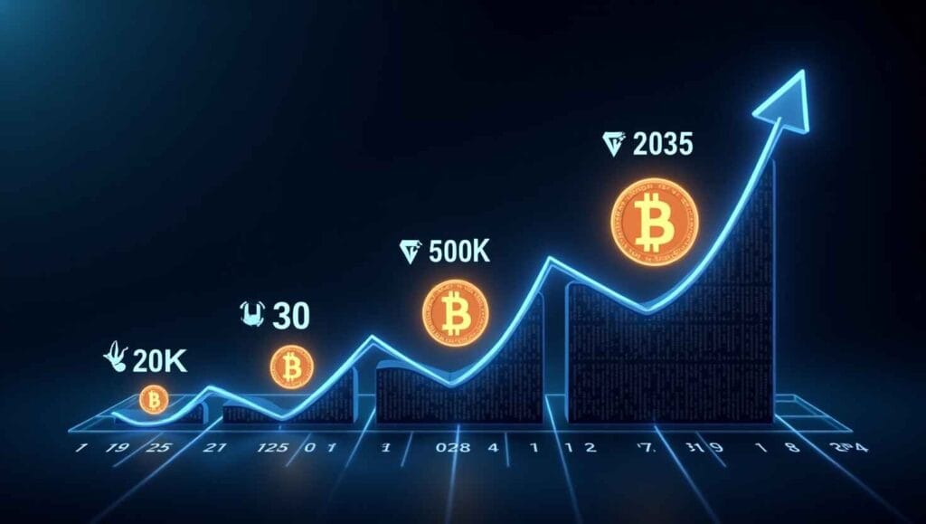 Bitcoin 10-year growth forecast chart showing projected returns